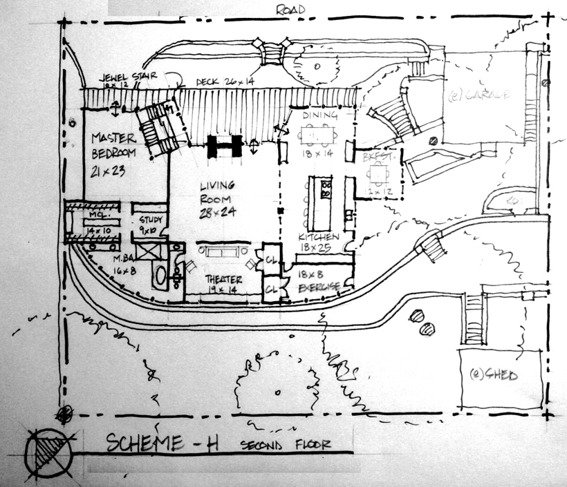 Lakeside Addition & Wholehouse Remodel, ENR architects, Granbury, TX 76049 - Sketch 2nd Floor Plan H